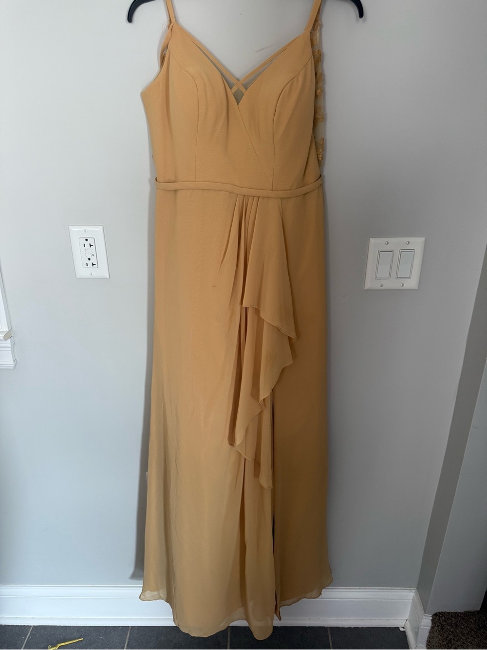 Azazie Mustard Yellow Ruffled Chiffon Maxi Dress